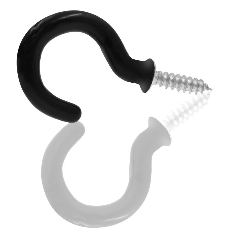 PHITUODA 50Pcs 1-Inch Cup Hooks Ceiling Hooks, Plastic-Covered Metal Screw-in Hooks, Black - Image 5